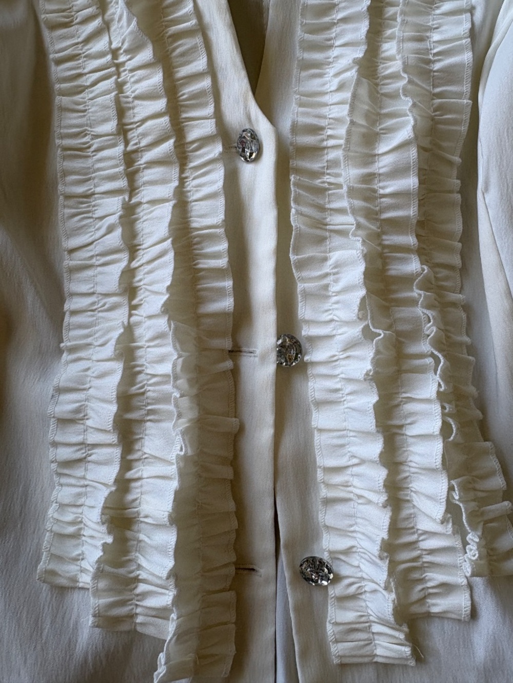 Cache Vintage Ruffle Tuxedo Blouse White Office Siren French Cuffs 12 Corporate - Picture 4 of 12